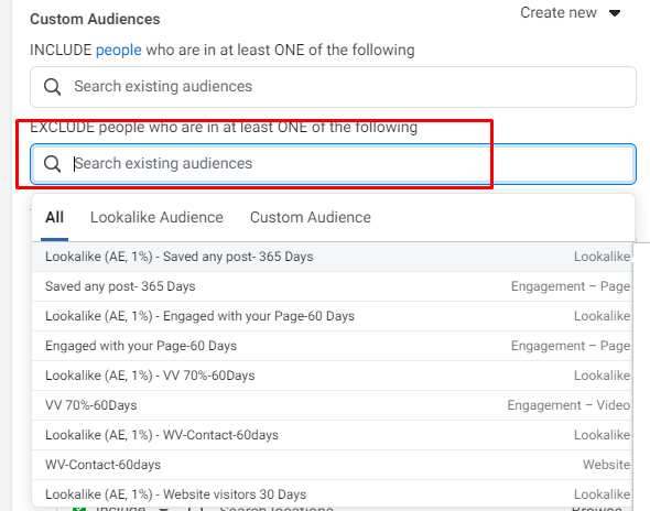 exclude different audience group from facebook ads